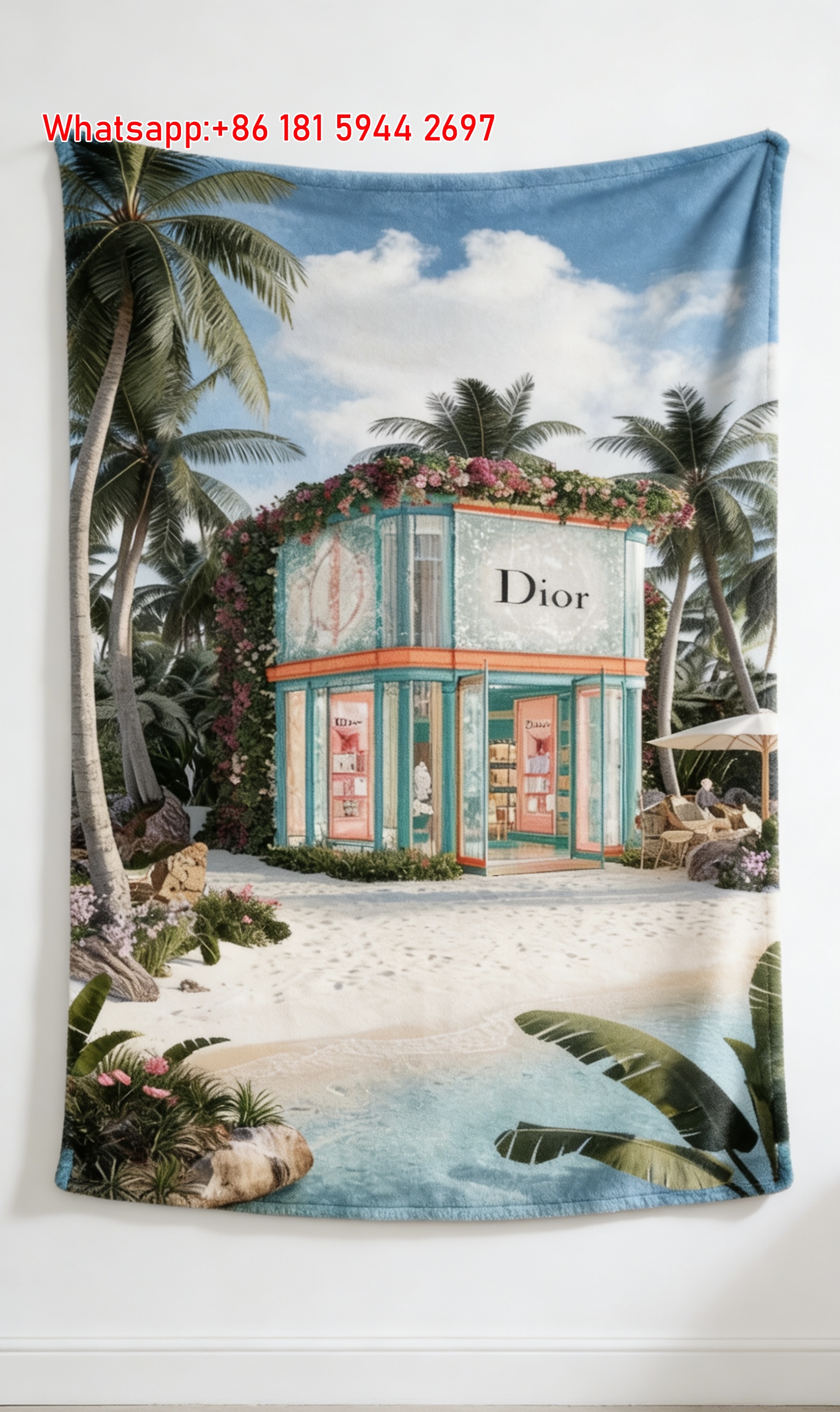 Dior Beach Boutique Themed Flannel Sofa Throw Blanket D280